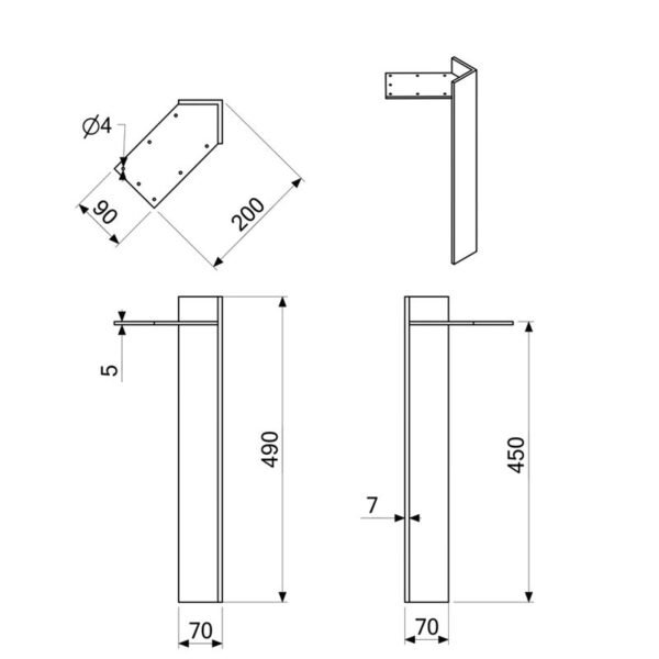 Staliuko kojos  ANGLE (H49cm) Juoda, Lakuotas plienas - Image 3