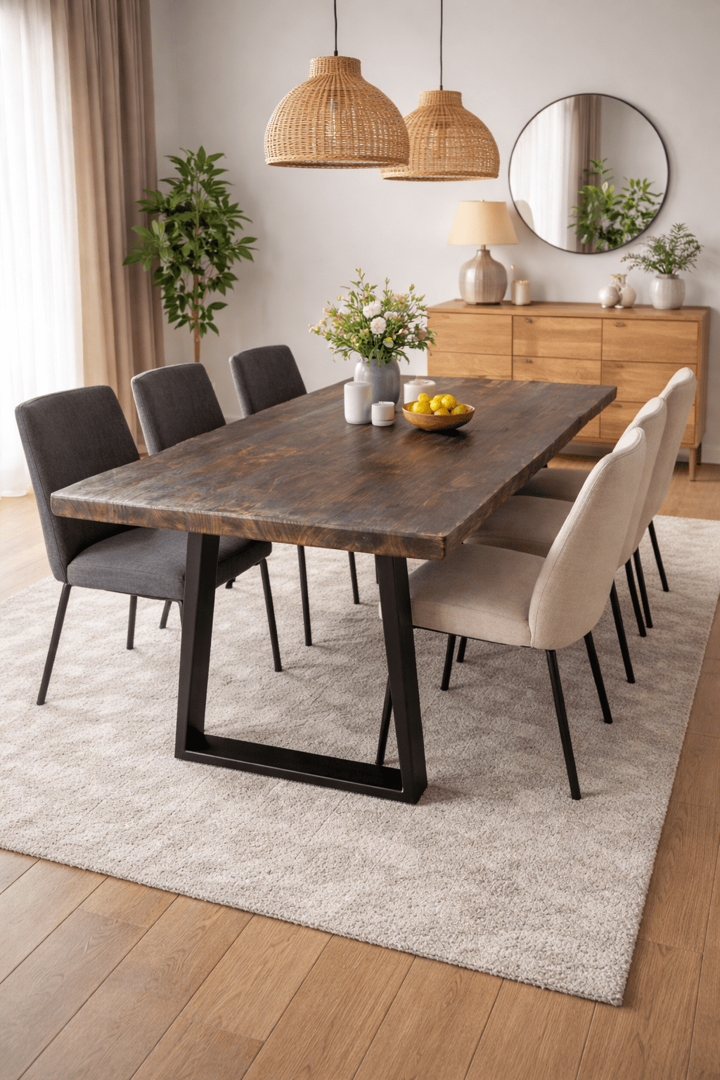 Medinis valgomojo stalas svetaineje